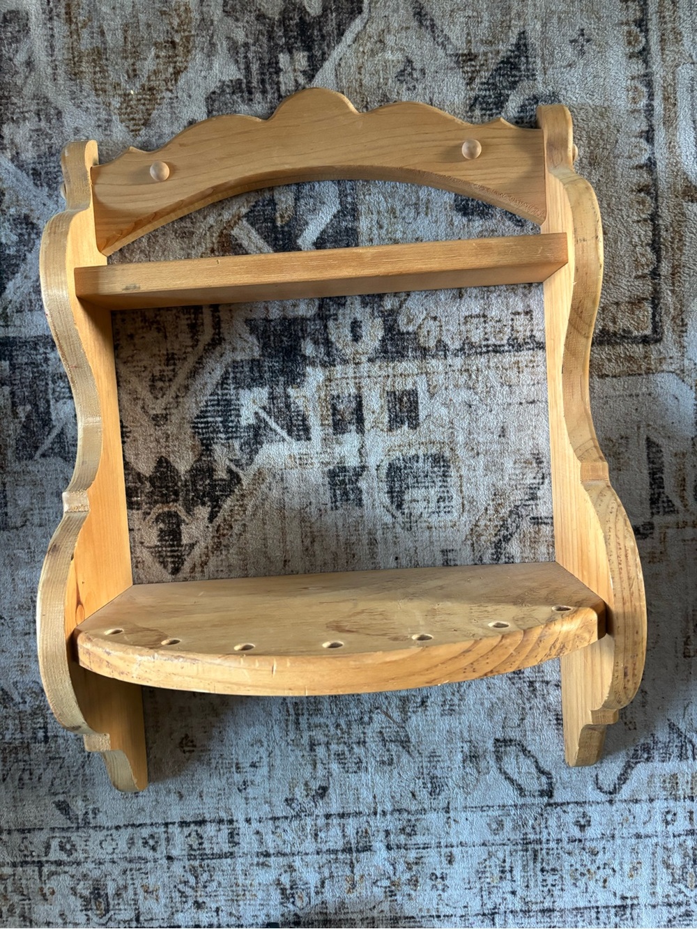 Scalloped Natural Wood Wall Shelf - Light Pine Finish